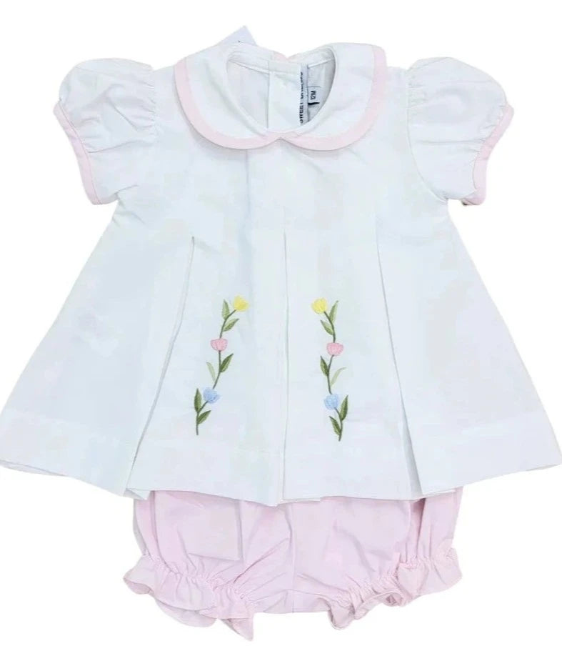 White/Pink Embroidered Tulip Outfit Set