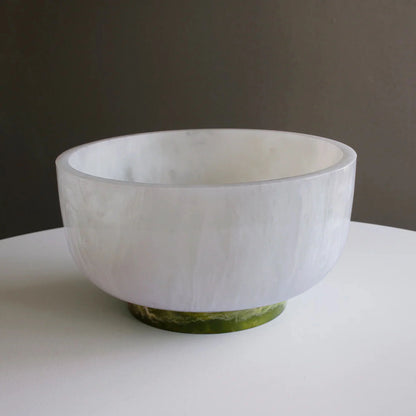 RESIN Rio Large Round Bowl with Base (White and Green)