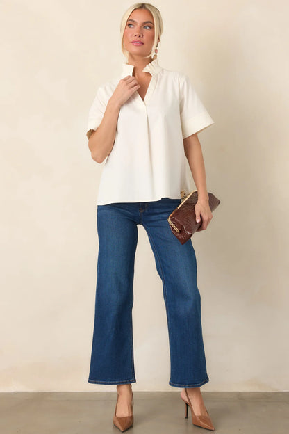 Ecru Ruffle Collar Shirt