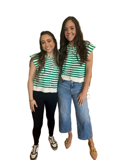 Green Striped Knit Top