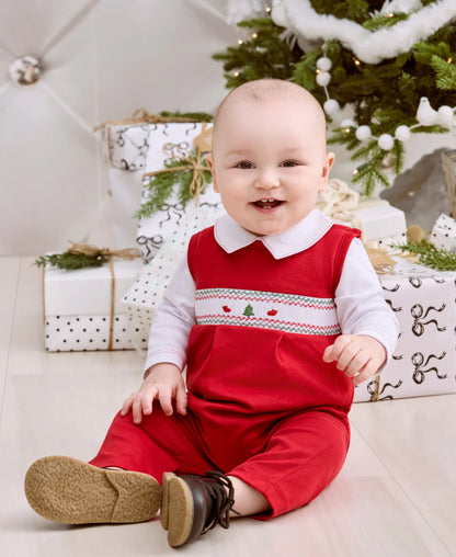 Kissy Kissy CLB Holiday Medley 25 Christmas Tree Hand Smocked Overall Set