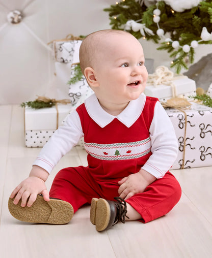 Kissy Kissy CLB Holiday Medley 25 Christmas Tree Hand Smocked Overall Set