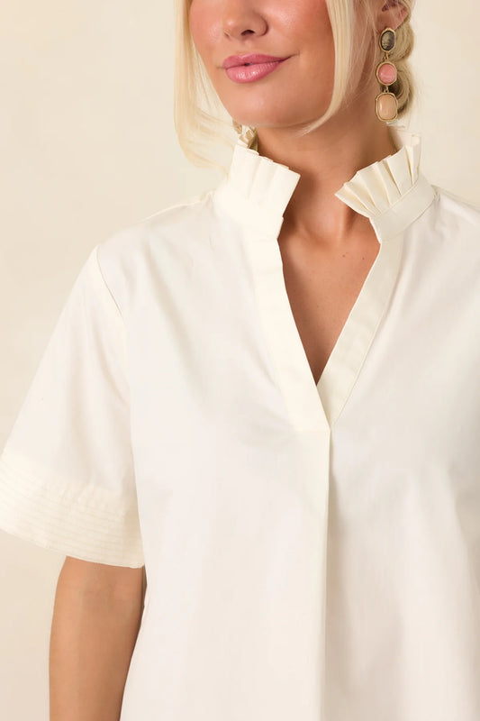 Ecru Ruffle Collar Shirt