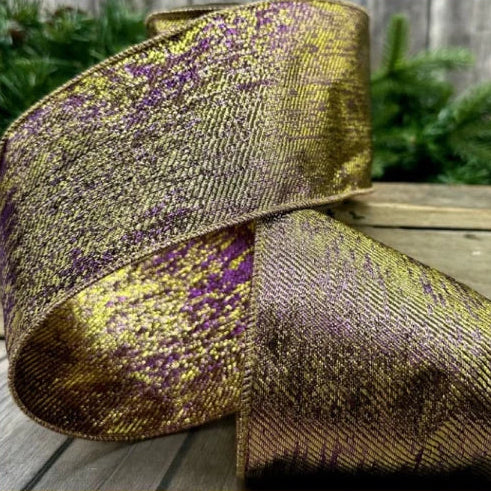 4" x 2 yd Metallic Splash Ribbon, Purple Gold