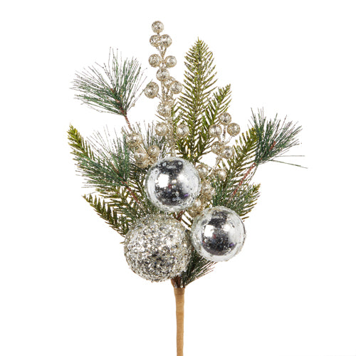 Pine and Berry with Ball Ornament Pick