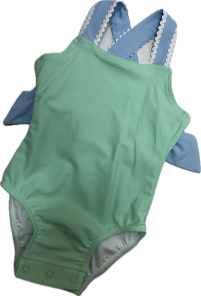 Lulu Bebe Mint and Light Blue Ric Rac and Bow Swimsuit