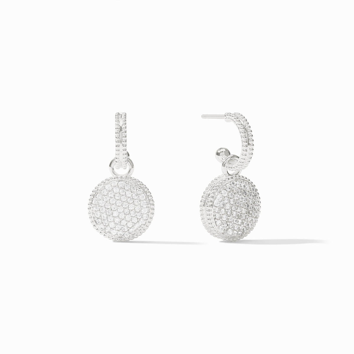 Fleur-de-Lis Pave Hoop & Charm Earring- Silver