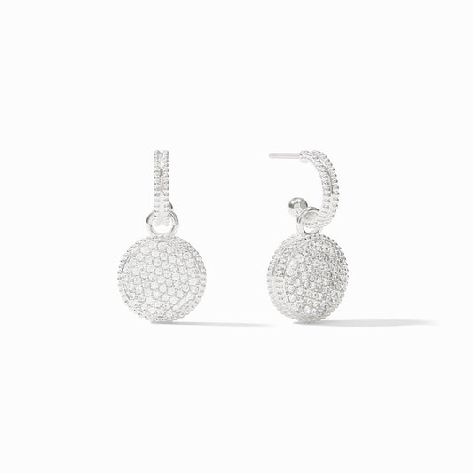 Fleur-de-Lis Pave Hoop & Charm Earring- Silver