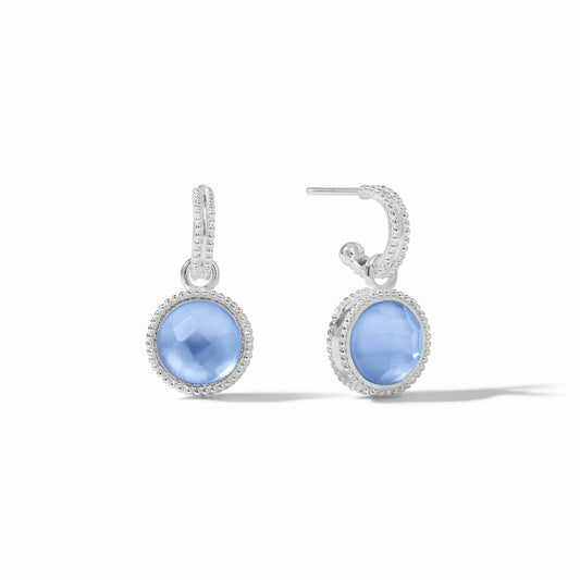 Fleur-de-Lis Hoop & Charm Earring- Iridescent Chalcedony Blue/Silver