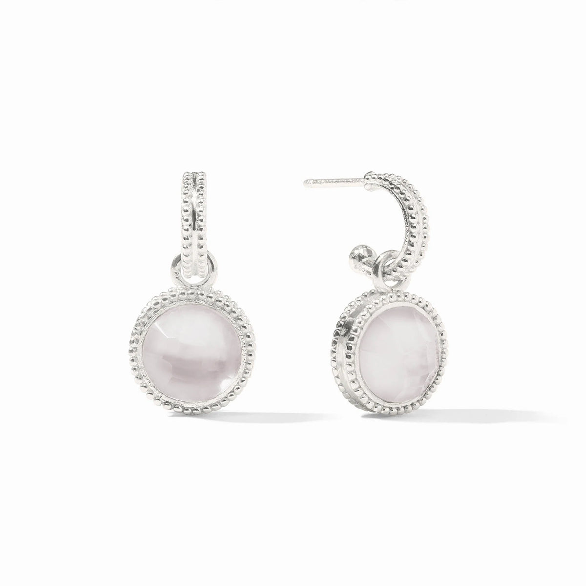 Fleur-de-Lis Hoop & Charm Earring- Iridescent Clear Crystal/Silver