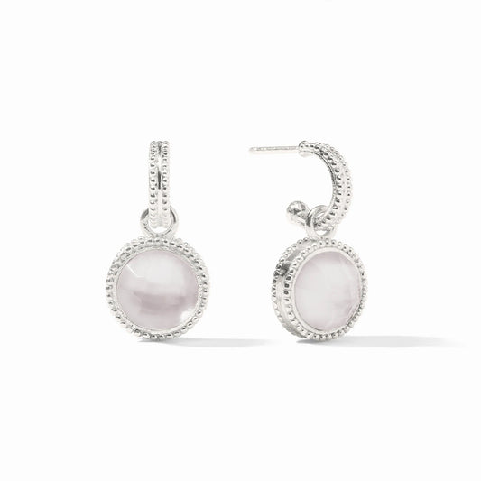 Fleur-de-Lis Hoop & Charm Earring- Iridescent Clear Crystal/Silver
