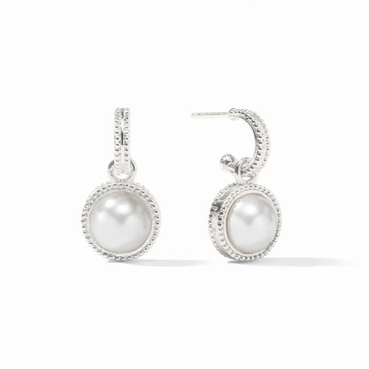 Fleur-de-Lis Hoop & Charm Earring- Pearl/Silver