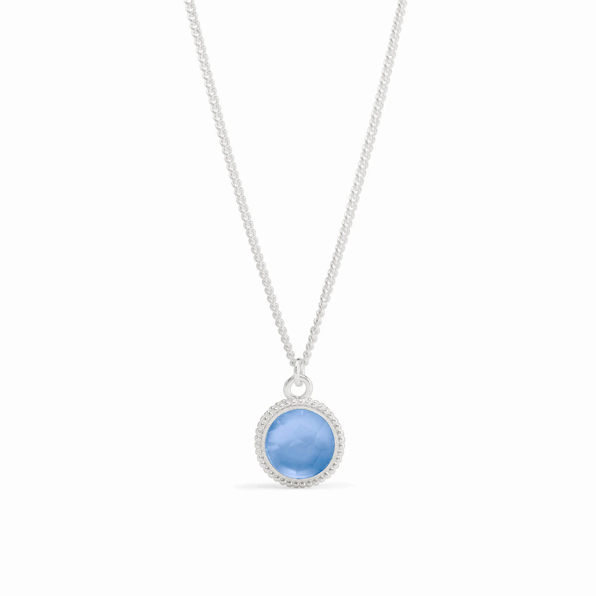 Fleur-de-Lis Solitaire Necklace- Iridescent Chalcedony Blue/Silver