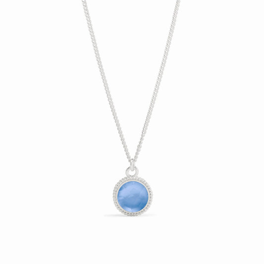 Fleur-de-Lis Solitaire Necklace- Iridescent Chalcedony Blue/Silver