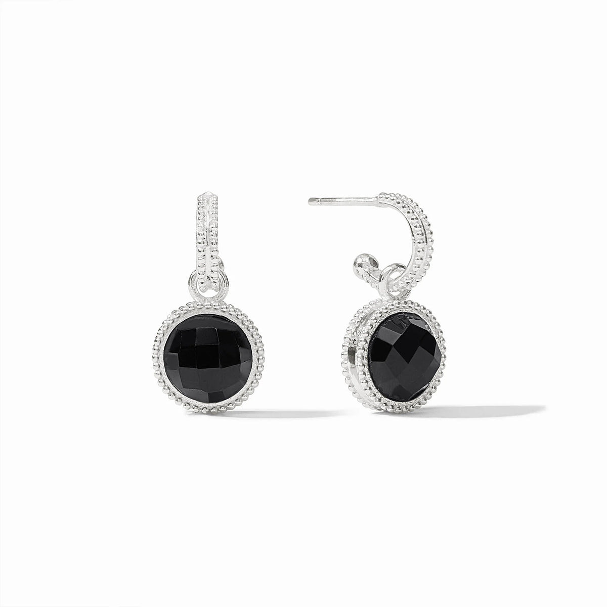 Fleur-de-Lis Hoop & Charm Earring- Obsidian Black/Silver