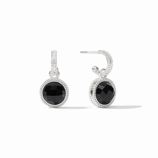 Fleur-de-Lis Hoop & Charm Earring- Obsidian Black/Silver