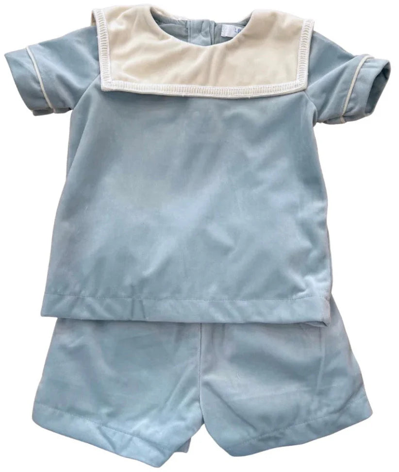 Ice Blue Velvet Collared Short Set