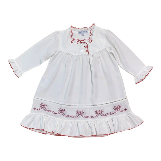 White Gown Red Trim with Embroider Bows