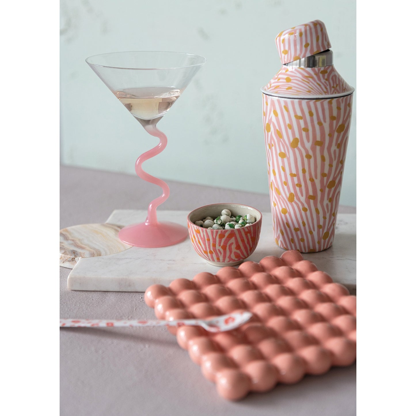 Pink Spiral Stem Martini Glass