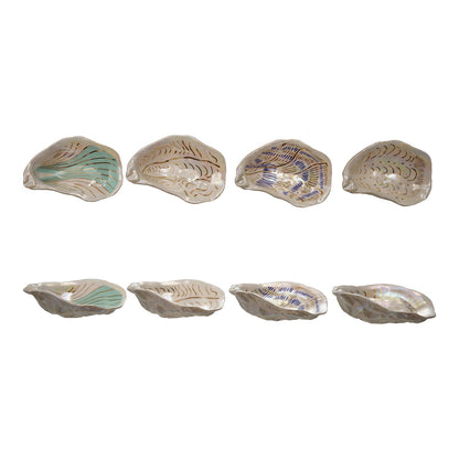 Mini Ceramic Oyster Dish with Gold Trim