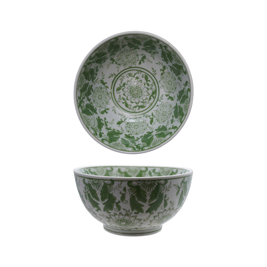 Green Floral Stoneware Serving Bowl
