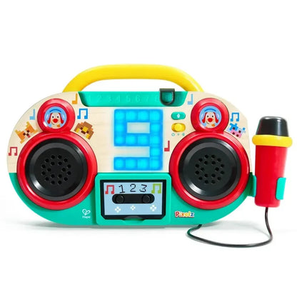 Sing-Along Pixel Boombox Karaoke Toy Machine with Microphone