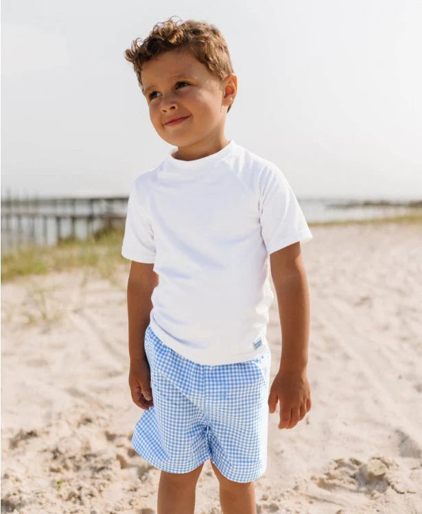 Cornflower Blue Gingham Swim Trunks