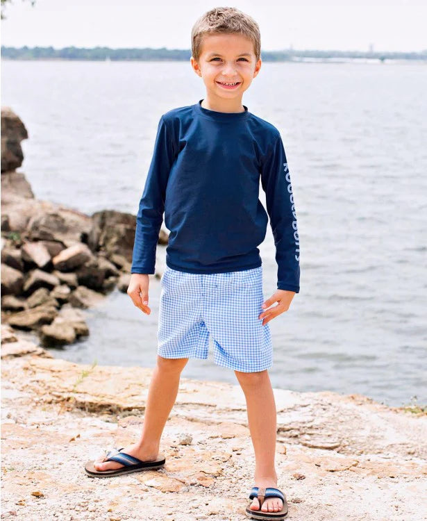 Cornflower Blue Gingham Swim Trunks