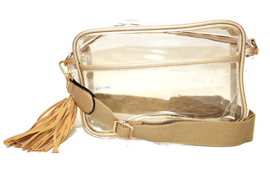 Clear Purse Piped in Gold with Tassel