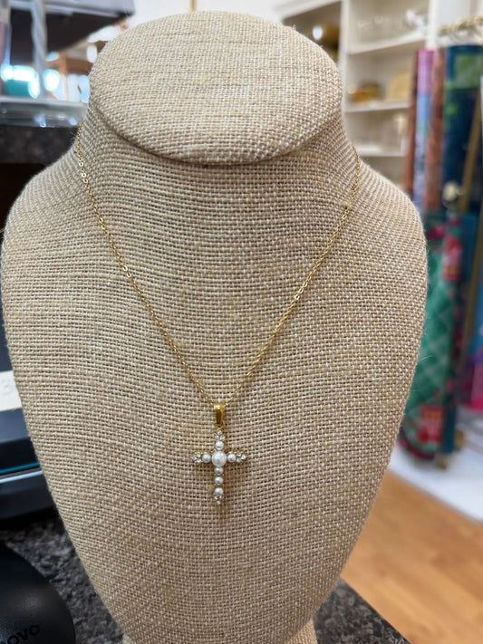 Pearl-Studded Cross Necklace