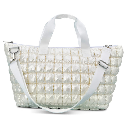 IScream Pearl White Shiny Puffer Overnight Bag