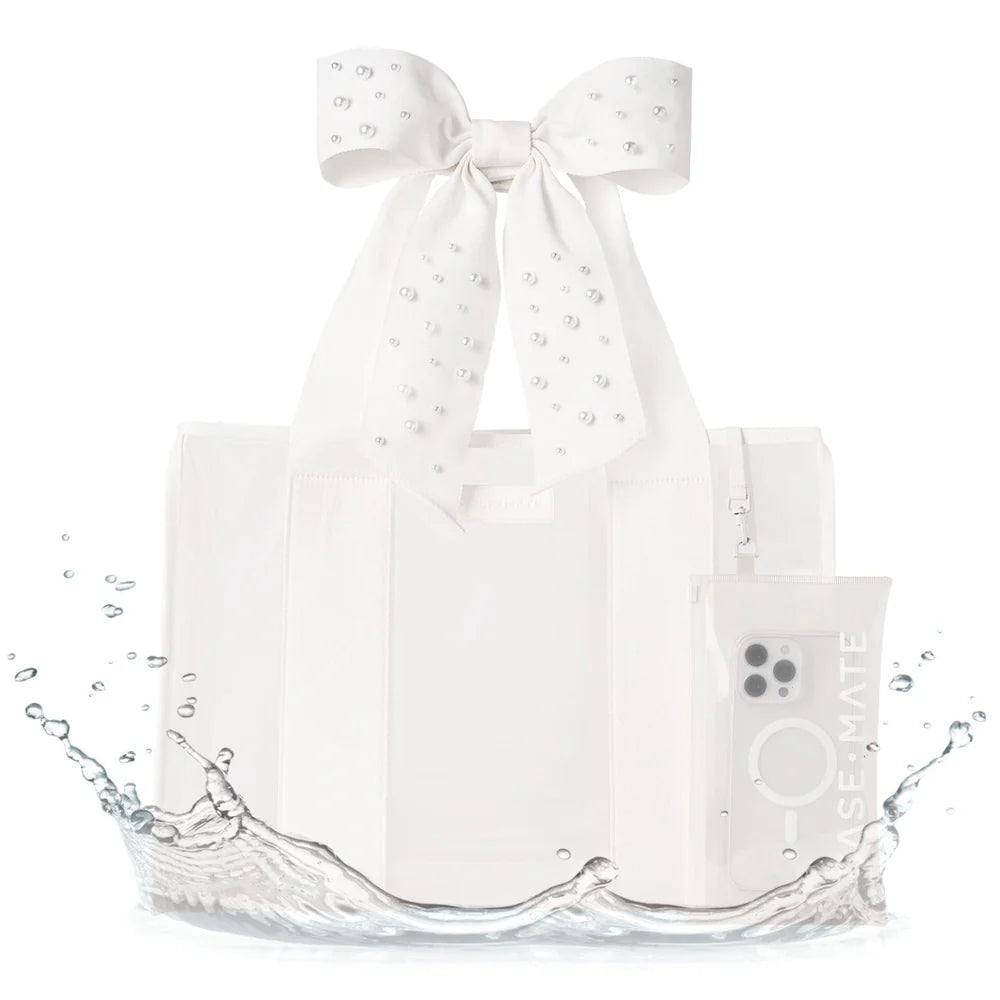 Ivory Shine Jelly Bow Tote w/ Phone Pouch