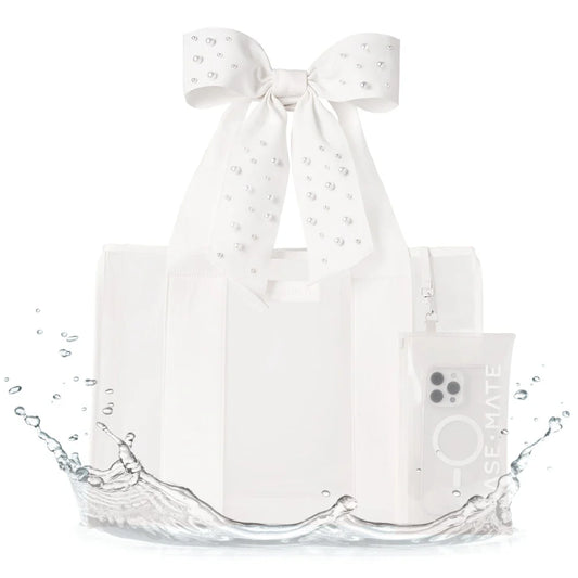 Ivory Shine Jelly Bow Tote w/ Phone Pouch