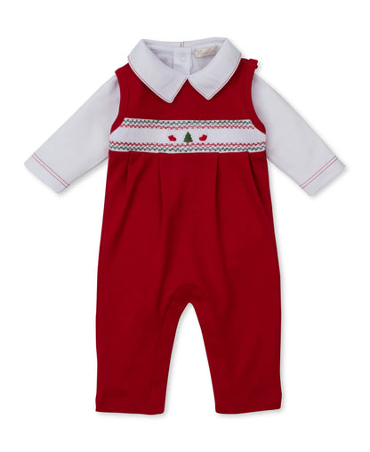 Kissy Kissy CLB Holiday Medley 25 Christmas Tree Hand Smocked Overall Set