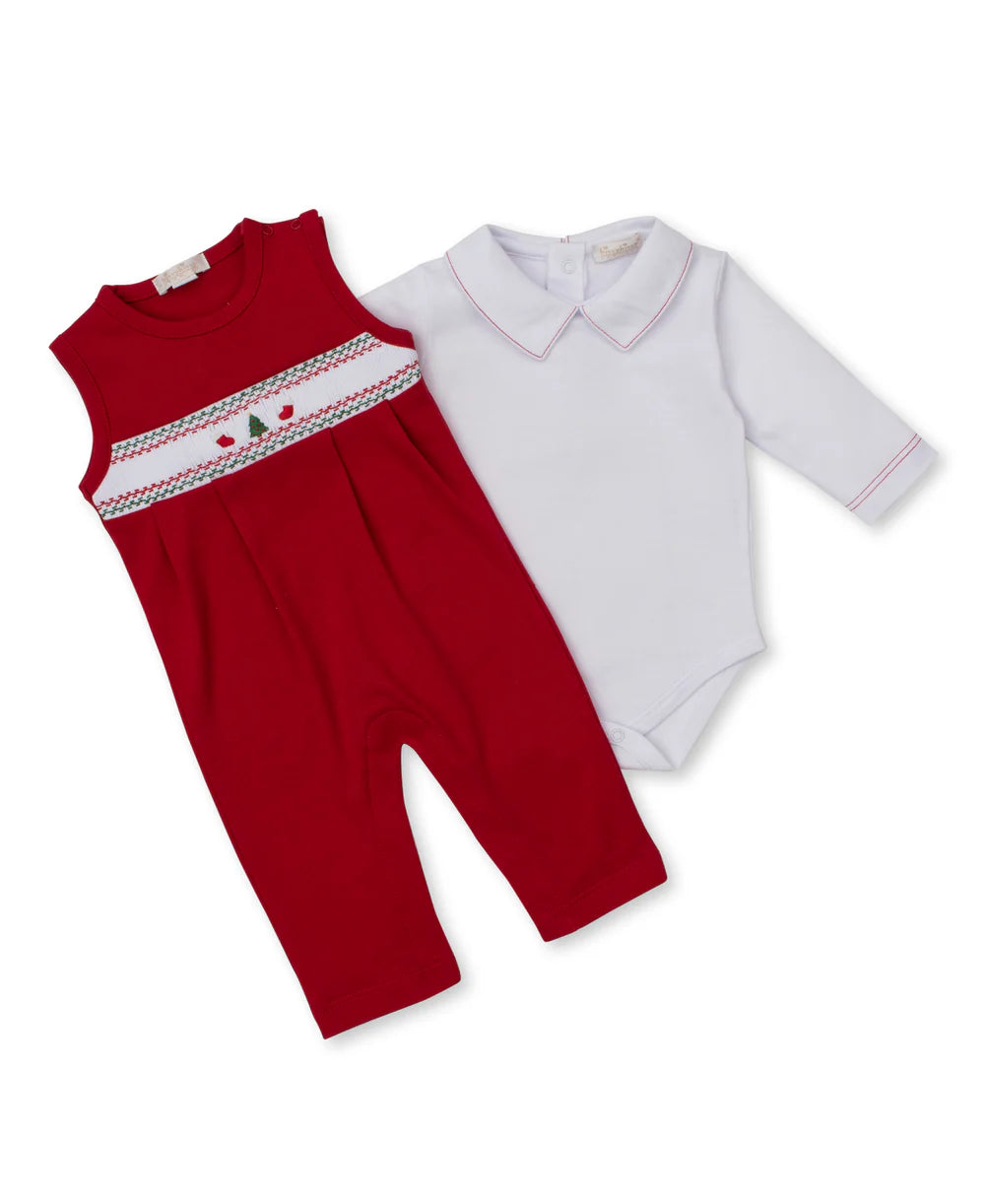 Kissy Kissy CLB Holiday Medley 25 Christmas Tree Hand Smocked Overall Set