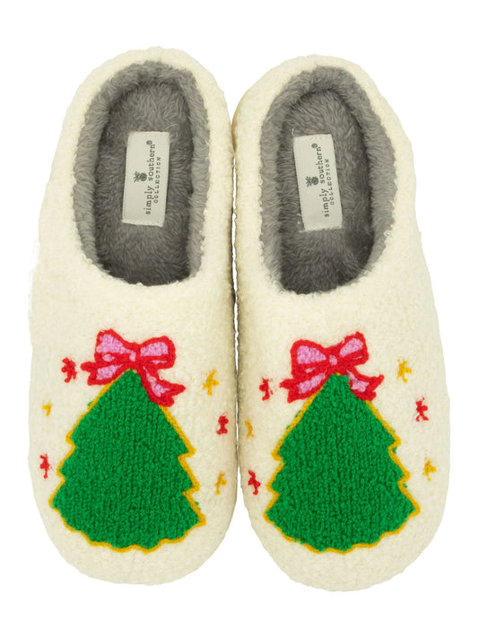 Holiday Fuzzy Tree Slippers