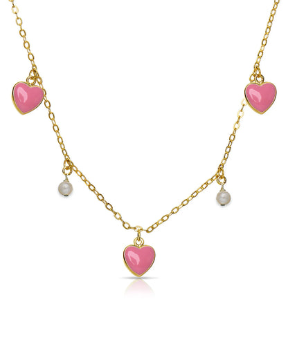 Pink Heart & Pearl Charm Necklace