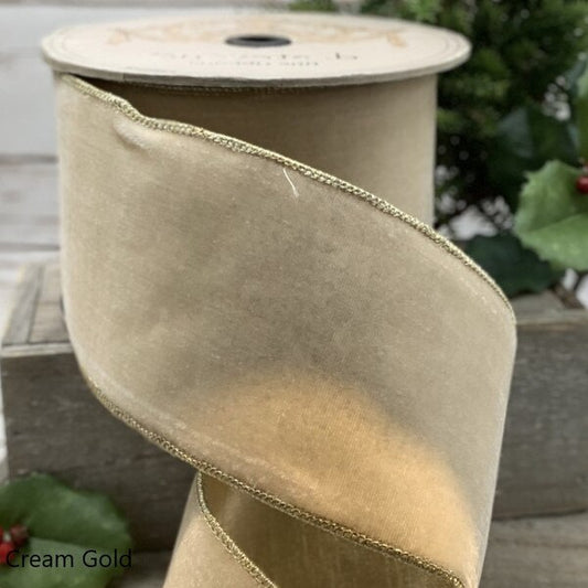4" Lush Velvet Metallic Light Gold/ Cream Ribbon