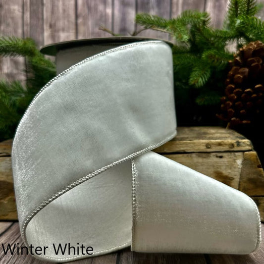 4" VP Lush Velvet Mating Dupion Back Ribbon, Winter White