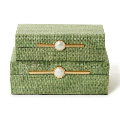Monaco Green Faux Seagrass Nested Decorative Box