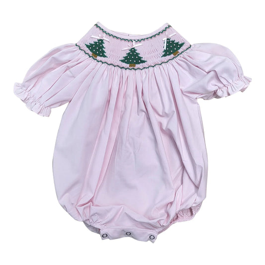 Christmas Tree Smocked Pink Bubble