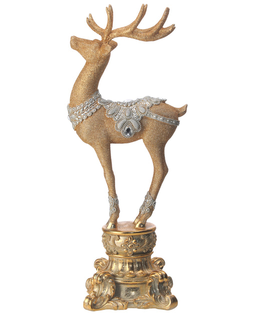 Resin Jeweled Old World Deer on Pedestal (18")