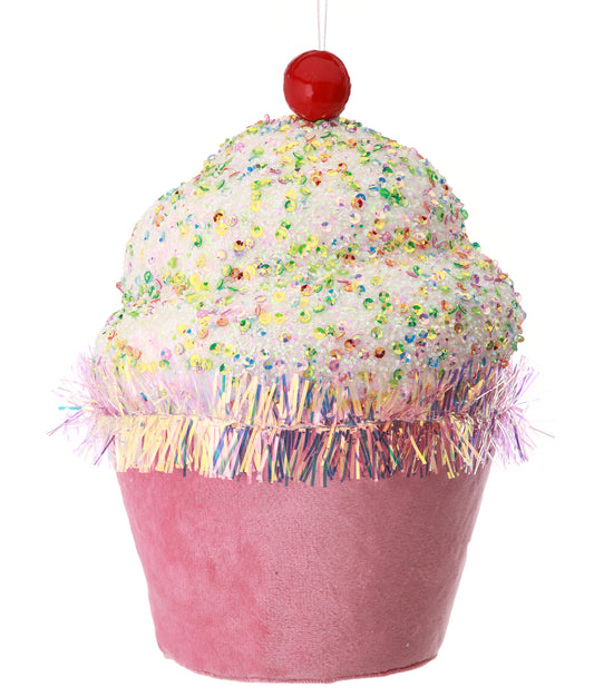 Sprinkles Tinsel Cupcake Ornament (7")