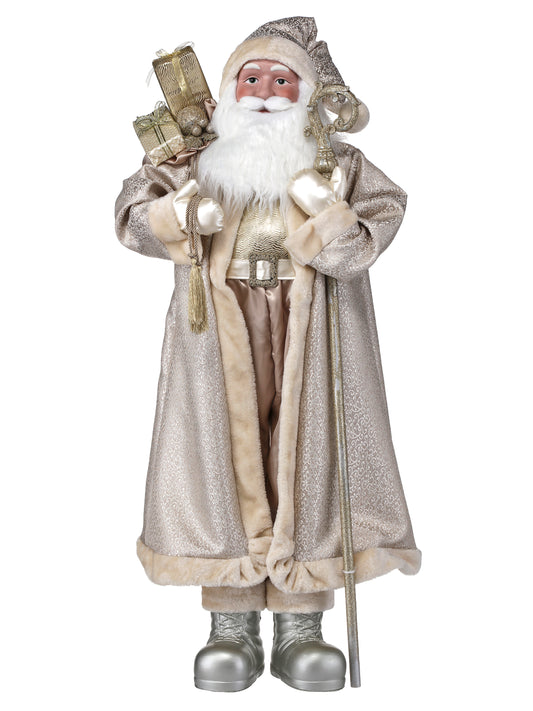 Fabric Gilded Age Santa w/ Staff (4')
