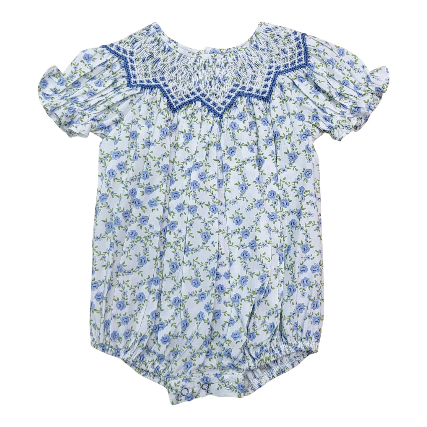 Jessica Blue Floral Print Smocked Bubble