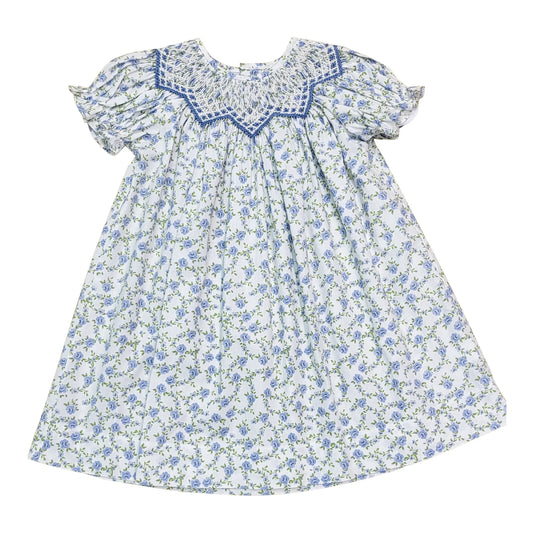 Jessica Blue Floral Print Smocked Dress