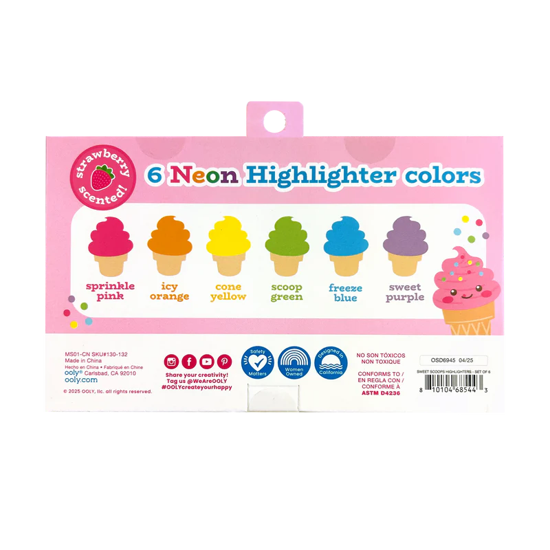 Sweet Scoops Scented Neon Highlighters - Set of 6