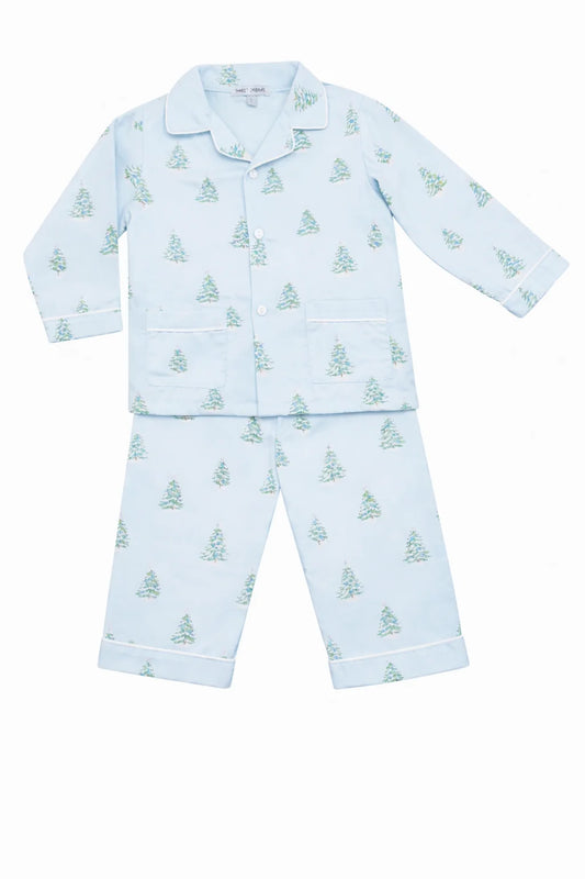 Christmas Tree Print Blue PJ Set