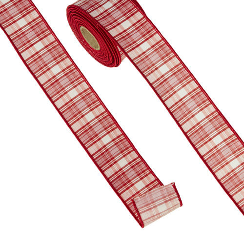 2.5" X 10 Yd Pink and Red Plaid Wired Ribbon