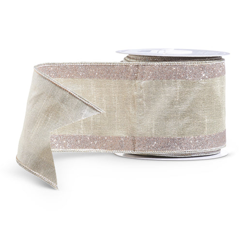 4"x 10 Yds Champagne/Silver with Glitter Stripes Ribbon